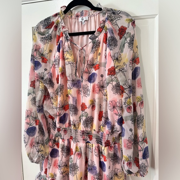 NSR floral print pink smocked waist ruffle dress smocked cuffs - Picture 5 of 13